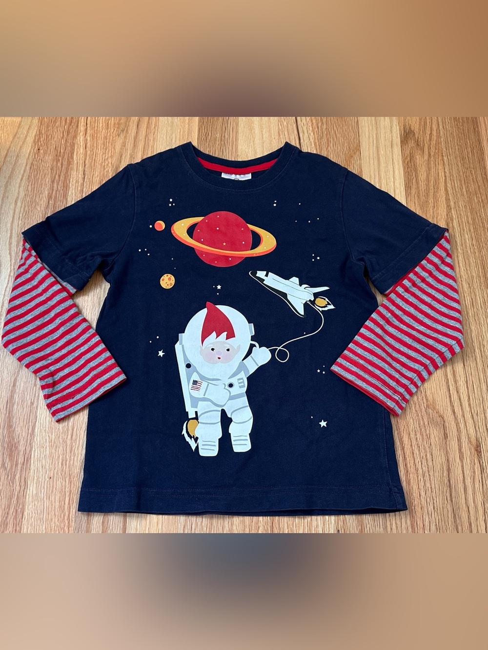 Hanna Andersson Outer Space Astronaut Gnome Striped Long Sleeve Shirt Sz 120 6/7